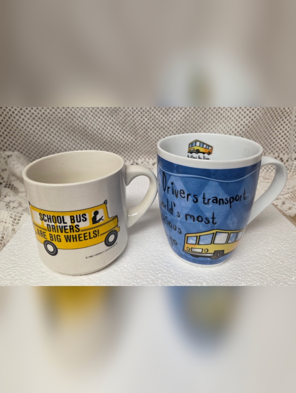 Vintage 4 School Bus Graphic Ceramic And Porcelian Mugs - Yellow & Blue
